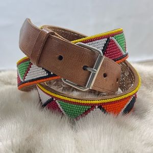 Hand crafted belt equestrian rawhide leather native beaded southwestern colorful